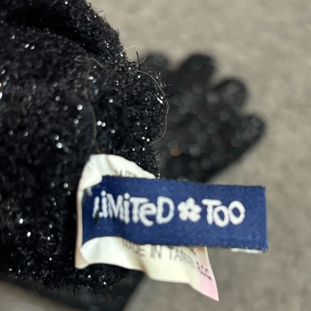 Vintage Y2K Limited Too Girls Black Sparkle Gloves